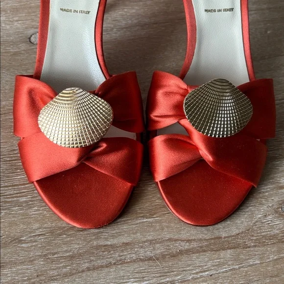 Butter Satin Heels with Gold Shell Accent - Picture 3 of 13